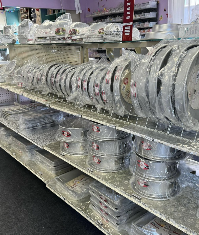 Cake pans in an aisle at The Specialty Shop