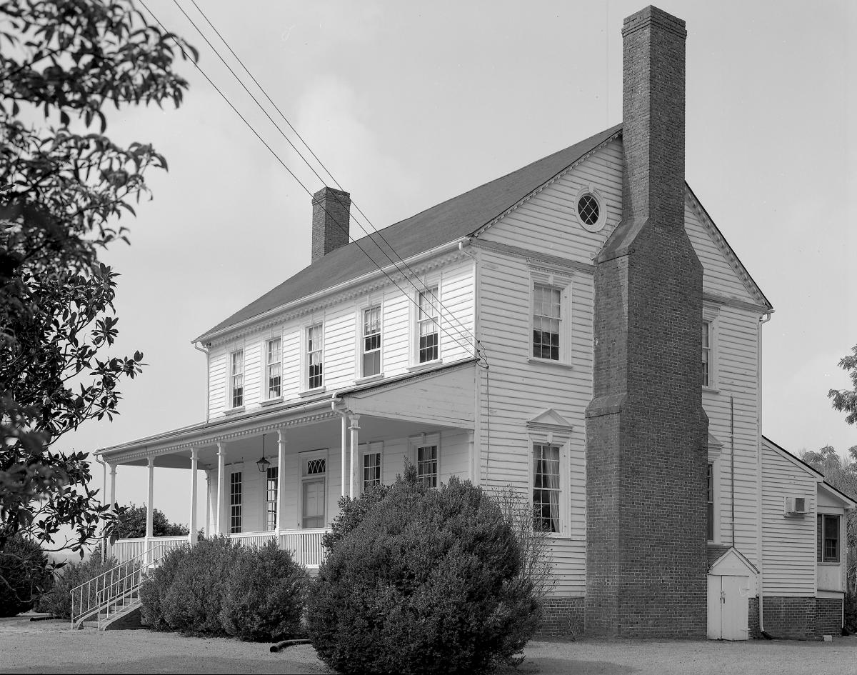 Black and white photo of an old historic home in Johnston County. The Sanders-Hairr House in Cleveland Township.