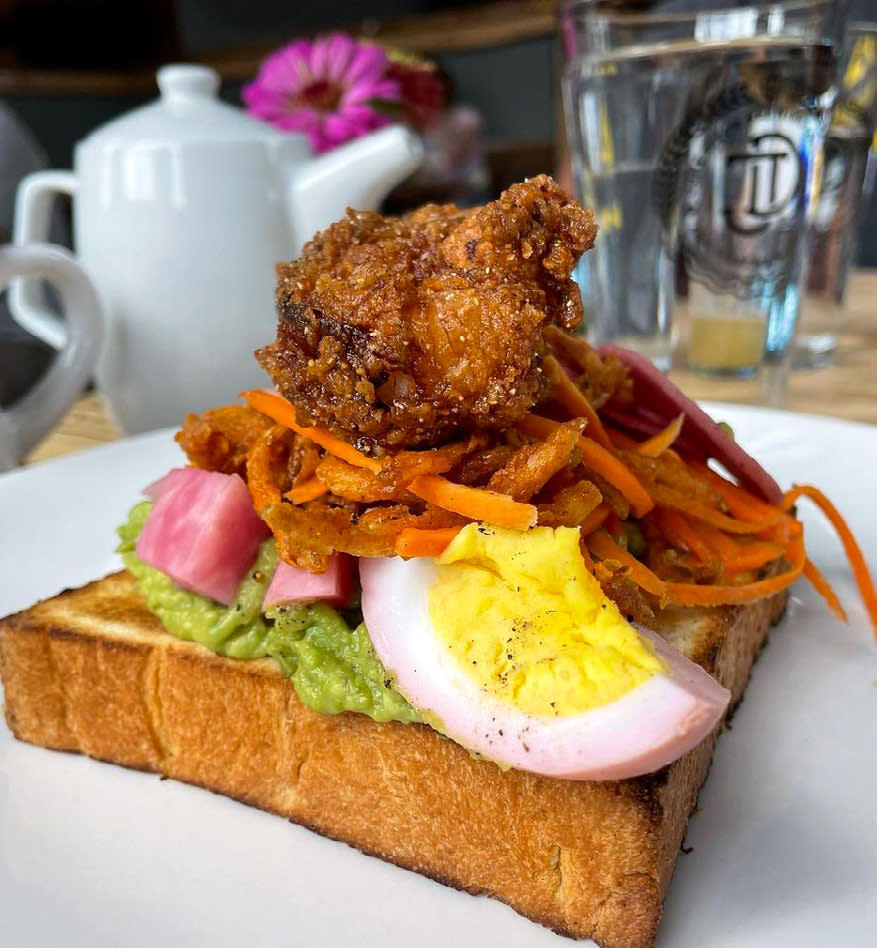 Instagram User: @ilovefooda2: Avocado Toast with Shrimp at Junk Ditch Brewing Company