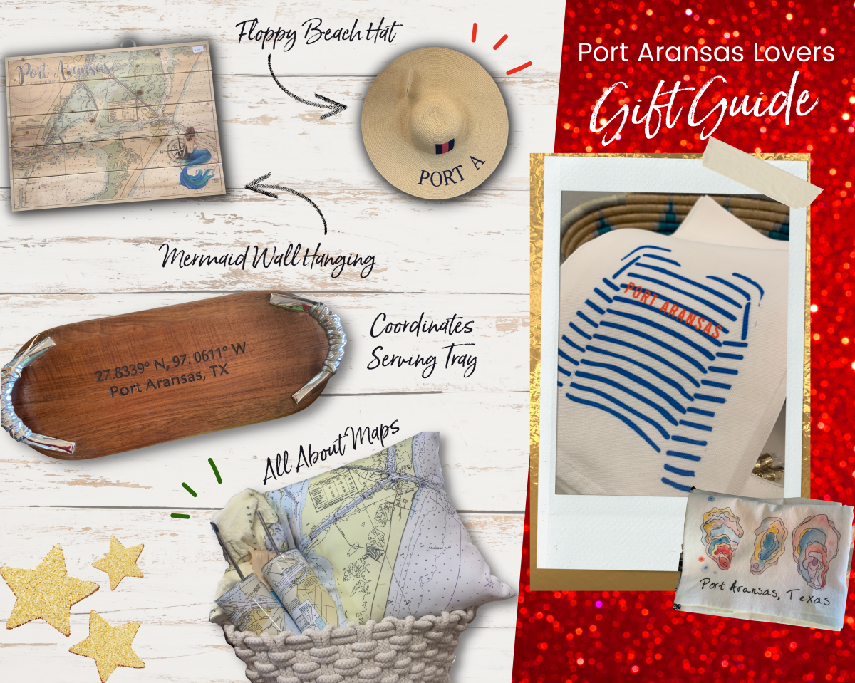 A red and gold mood board shows images of Port A themed products like dish towels, hats, and more