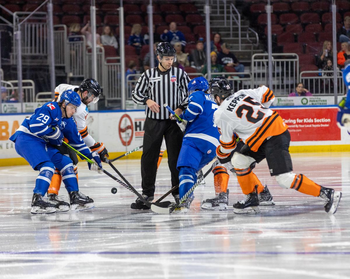 Wichita Thunder hockey players play during a game at INTRUST Bank Arena.