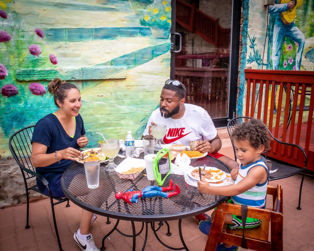 Amy Nelson and family at La Quinta de los Reyes in downtown Aurora, Illinois