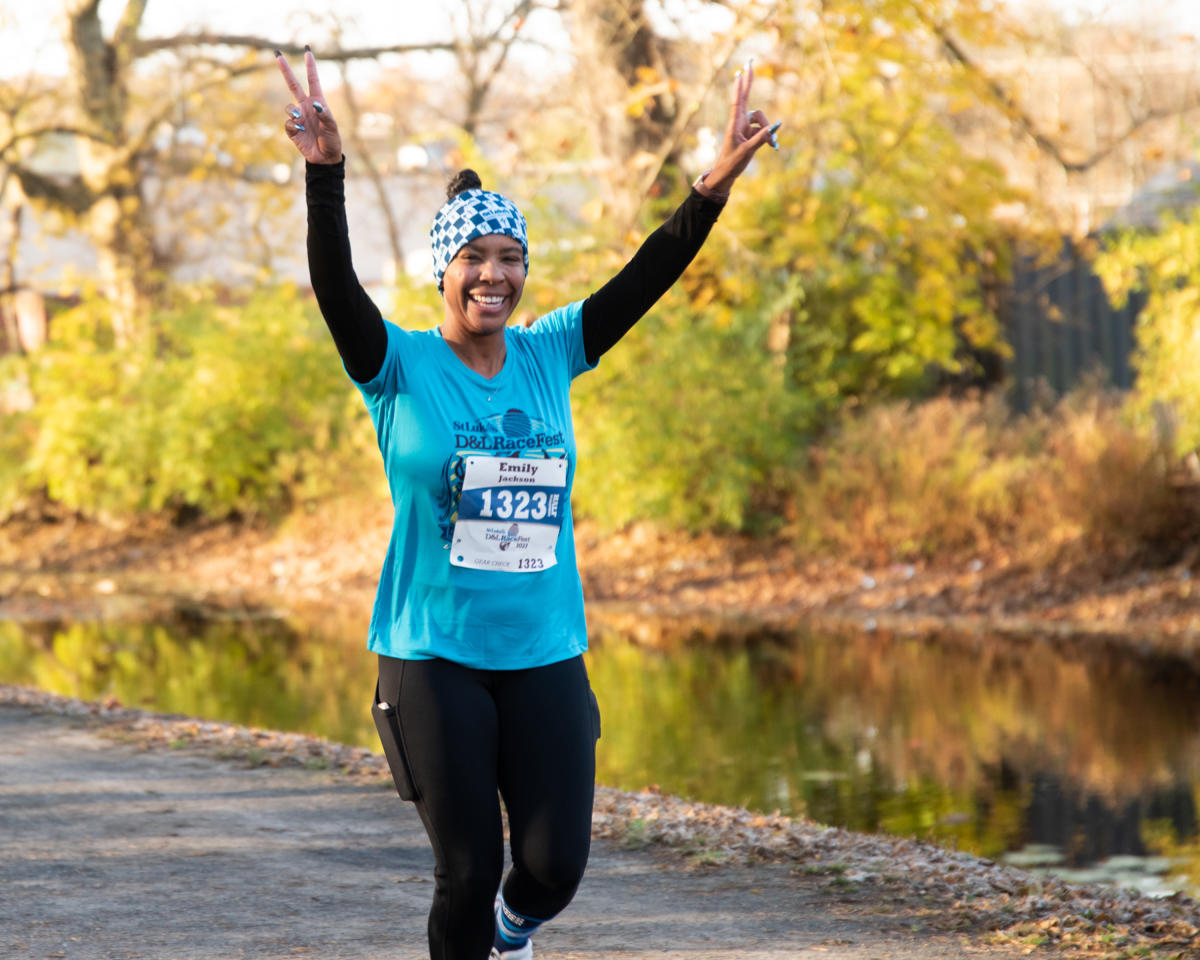 A runner at St. Luke's D&L RaceFest celebrates