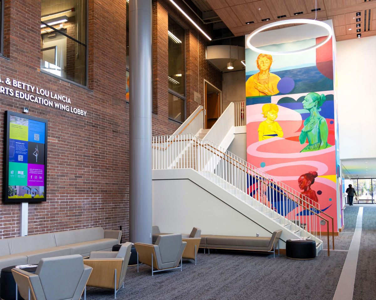 The new lobby of the Arts United Center Education Wing