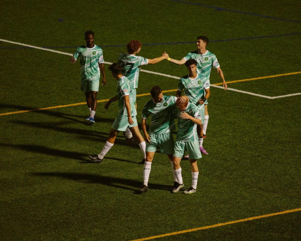 Vermont Green FC players at Virtue Field in Burlington, VT.