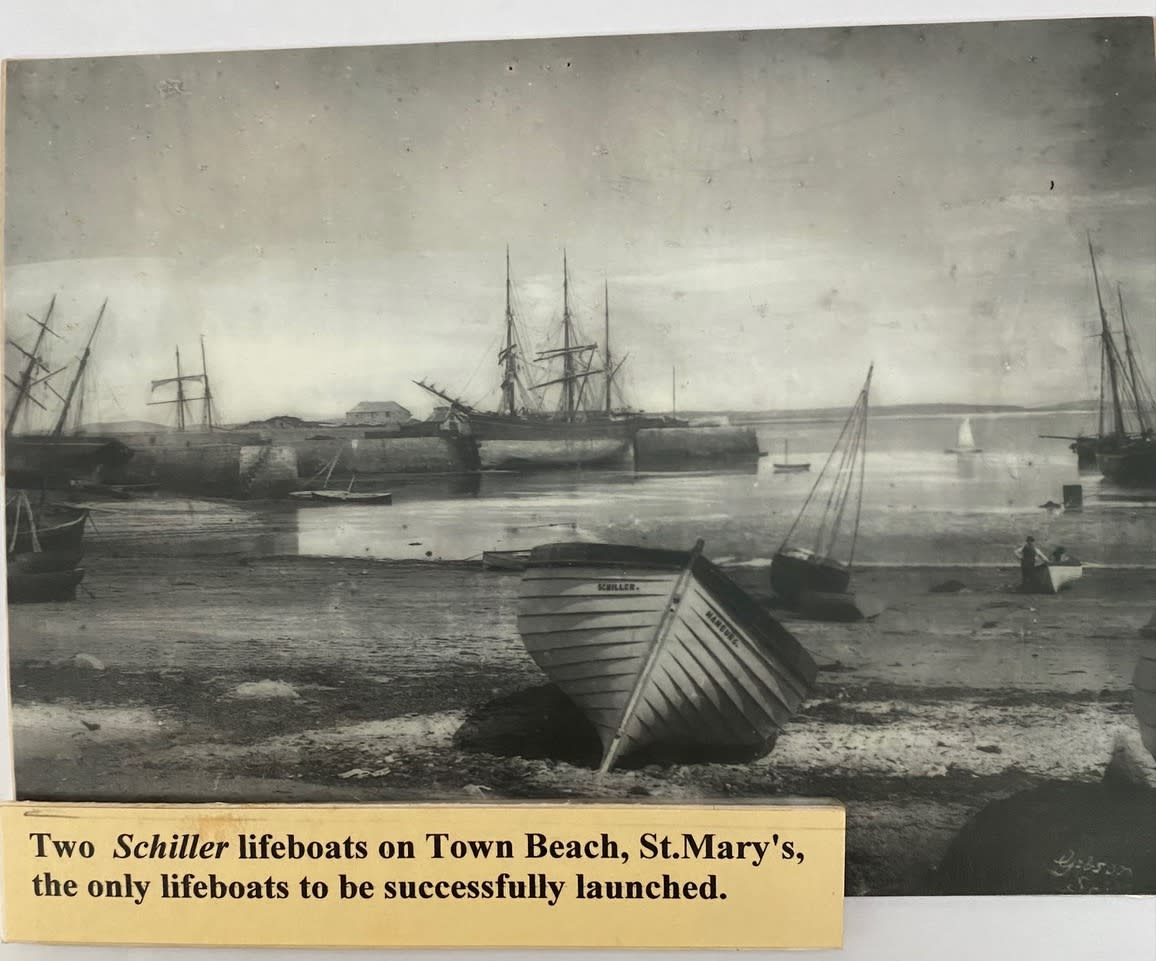 Two Schiller Lifeboats on Town Beach, St Mary's, the only lifeboats to be successfully launched