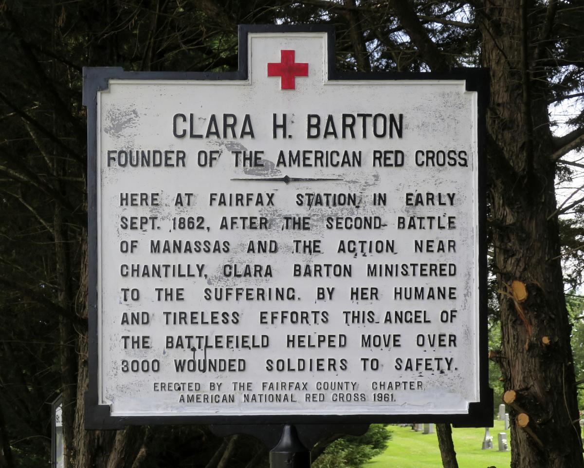 NEEDS ATTRIBUTION: Clara Barton Historical Sign - Fairfax Station - St Mary of Sorrows Church