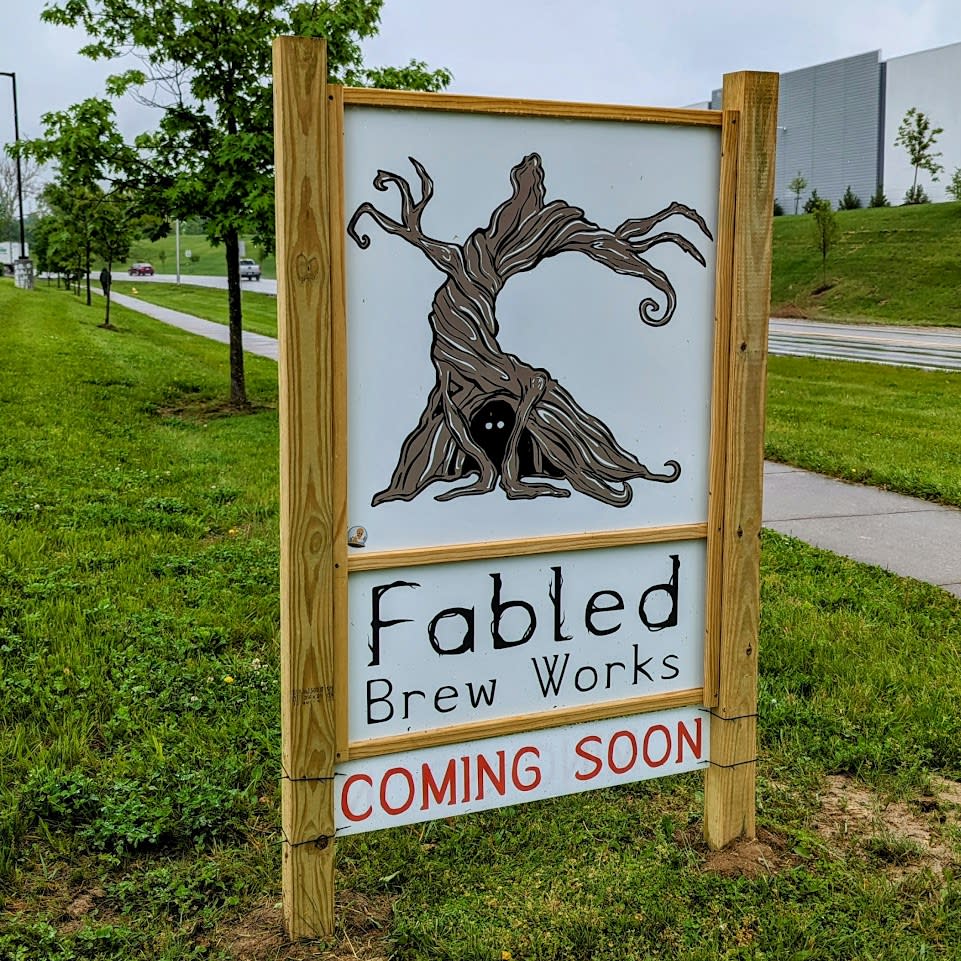 Fabled Brew Works outdoor sign that features their logo tree and the words "Fabled Brew Works".