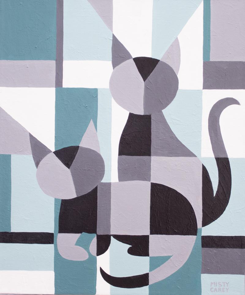Abstract painting of two cats b y Misty Carey in Palm Springs.