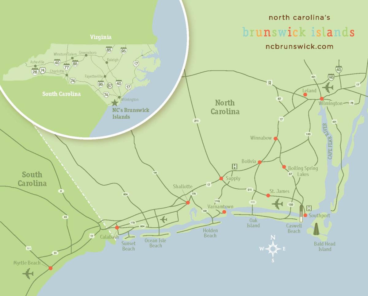 a map of nc's brunswick islands from the 2026 vacation guide