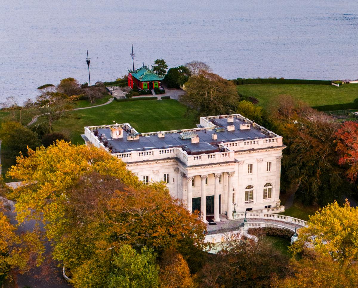 Marble House Drone Aerial Fall Bellevue Ave