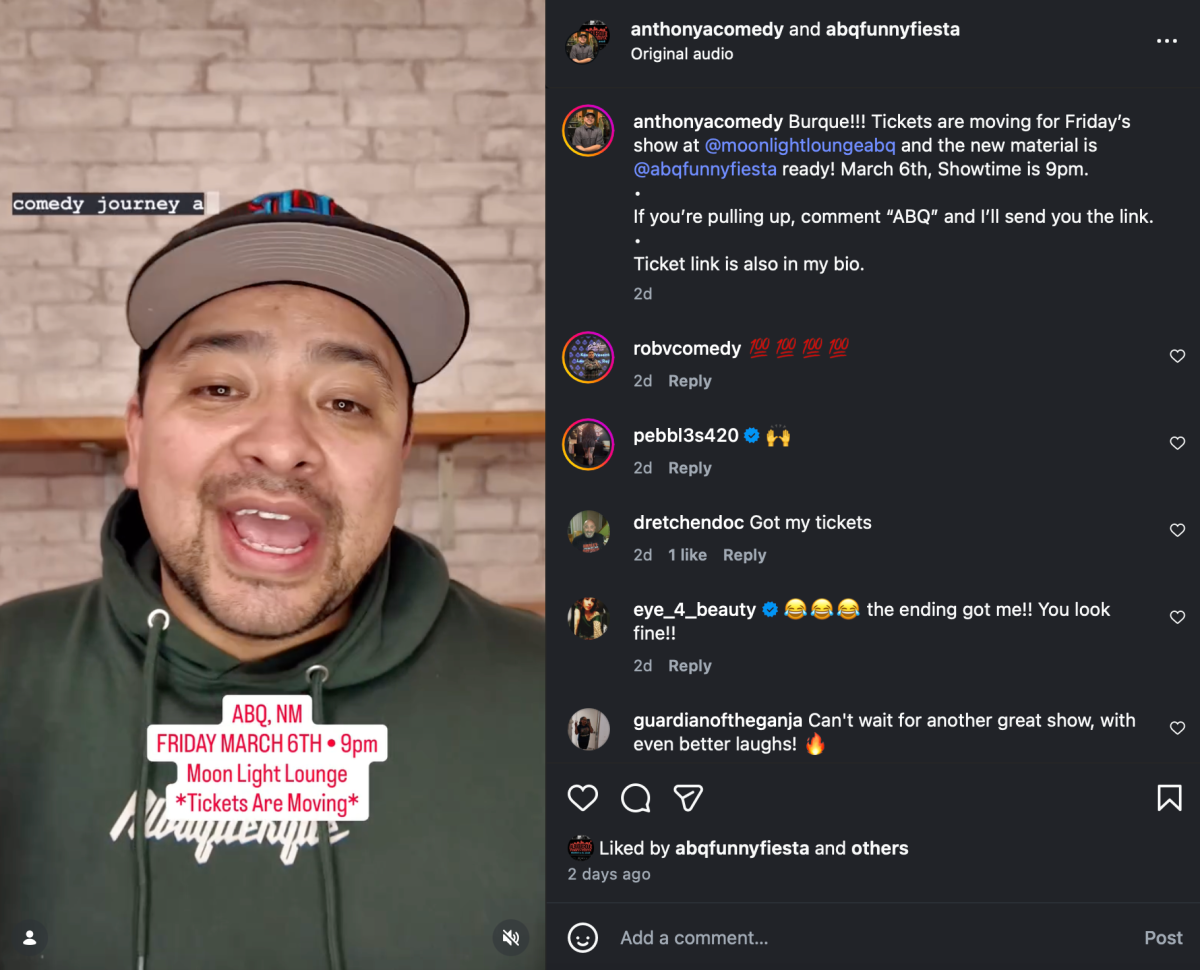 A screenshot of a reel posted on Albuquerque Funny Fiesta's Instagram.