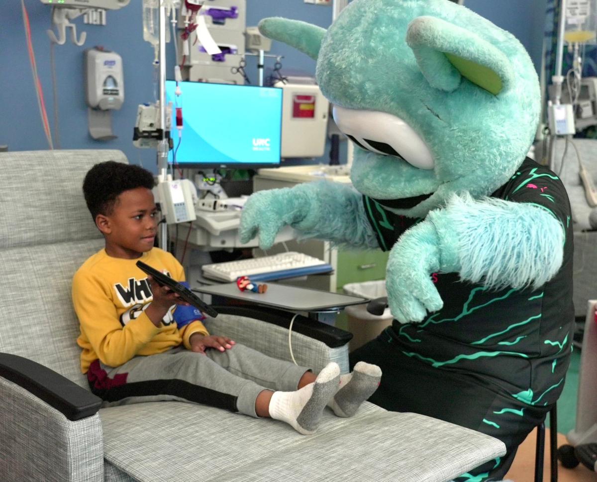 Man City Mascot, Moonchester, Visiting Child at UNC Hospital