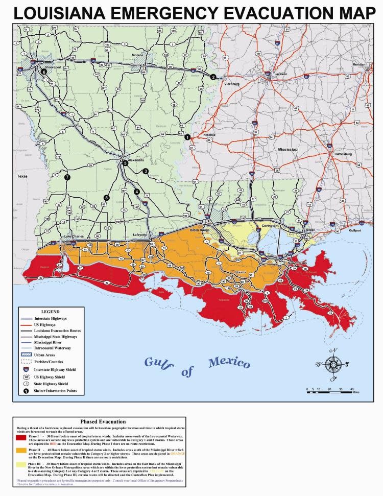 Louisiana Hurricane Evacuation Map