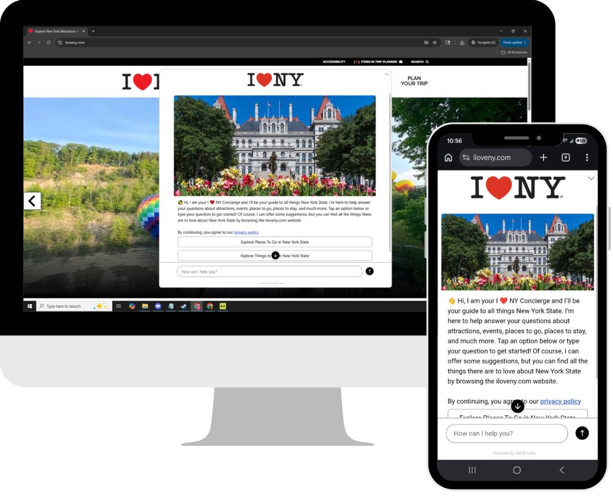 Screengrab of the I LOVE NY website displaying an example of the Satisfi Labs chatbot.
