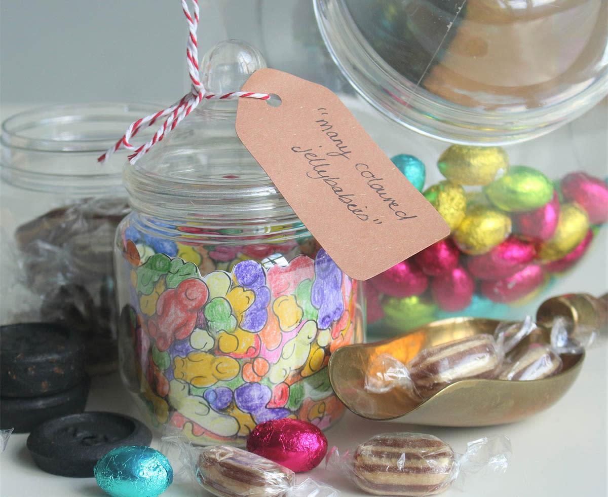 Glass jars filled with sweets.