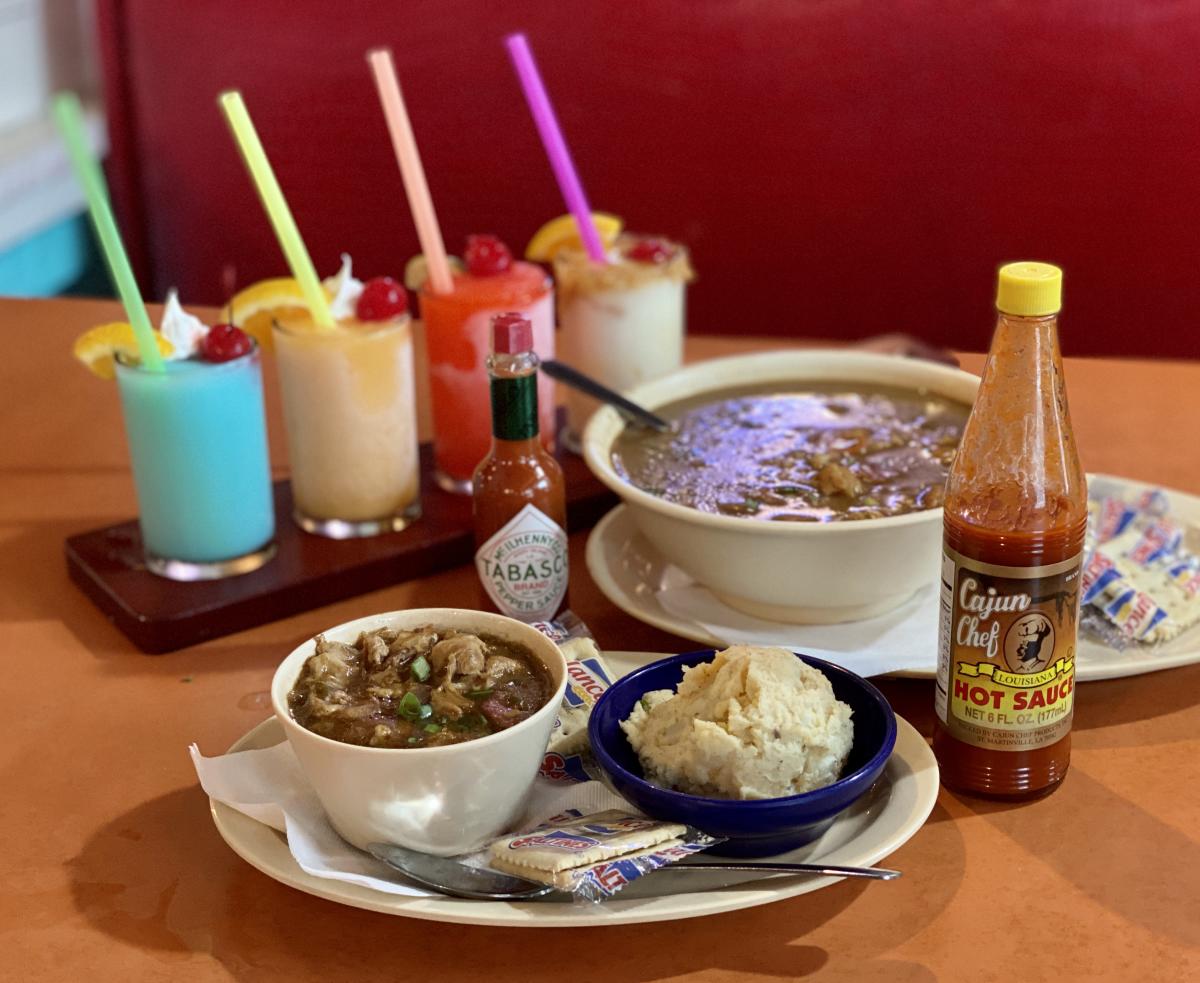 Frozen cocktails and a bowl of gumbo at Tia Juanita's