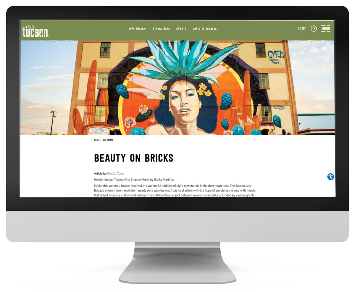 screen shot of Visit Tucson article Beauty on Bricks