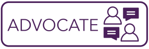 The word "Advocate" with a communication icon