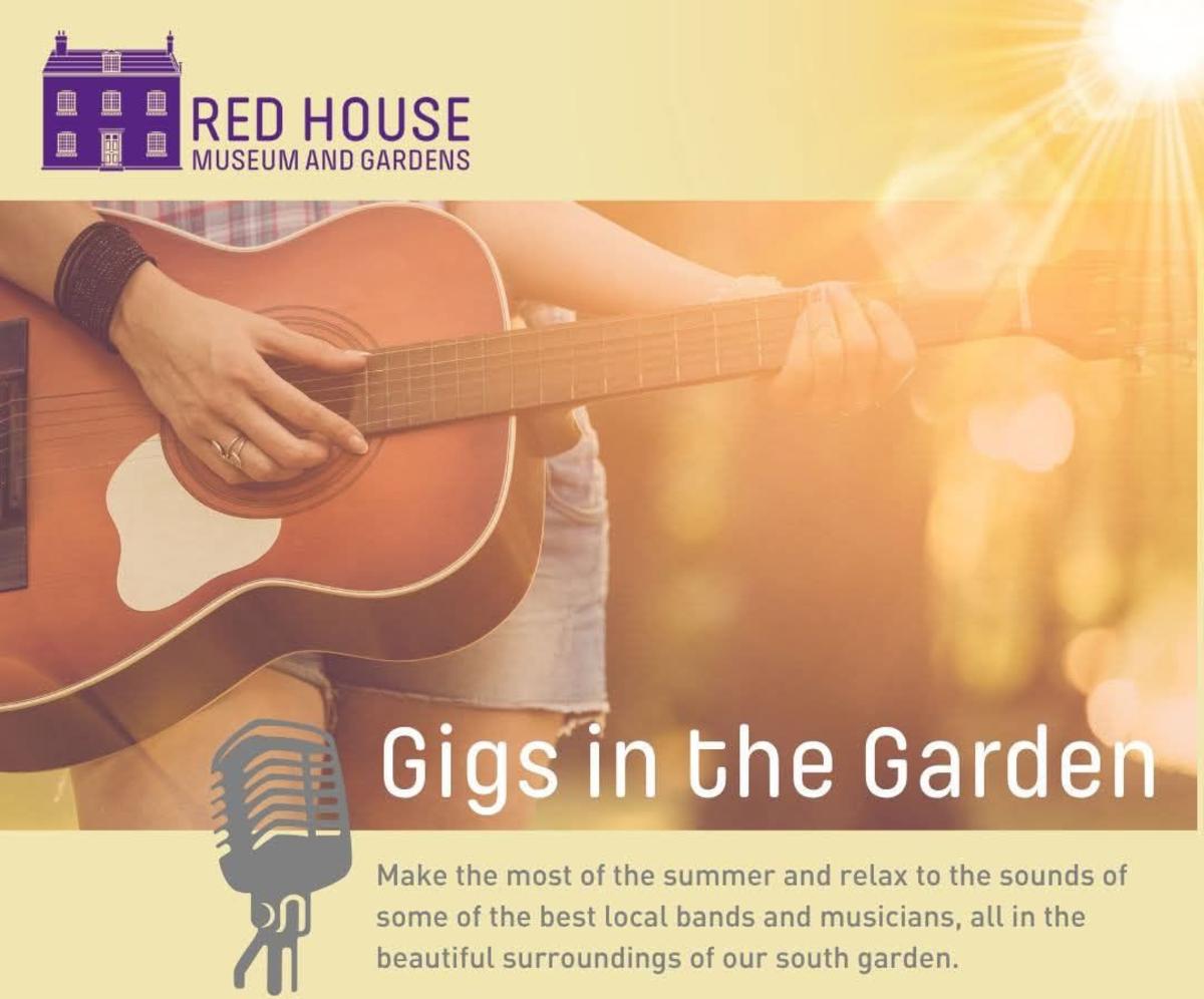 Gigs in the Garden event poster showing a guitar being played