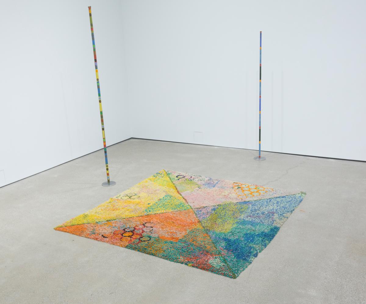 Colorful art installation on floor of CCAD's Beeler Gallery