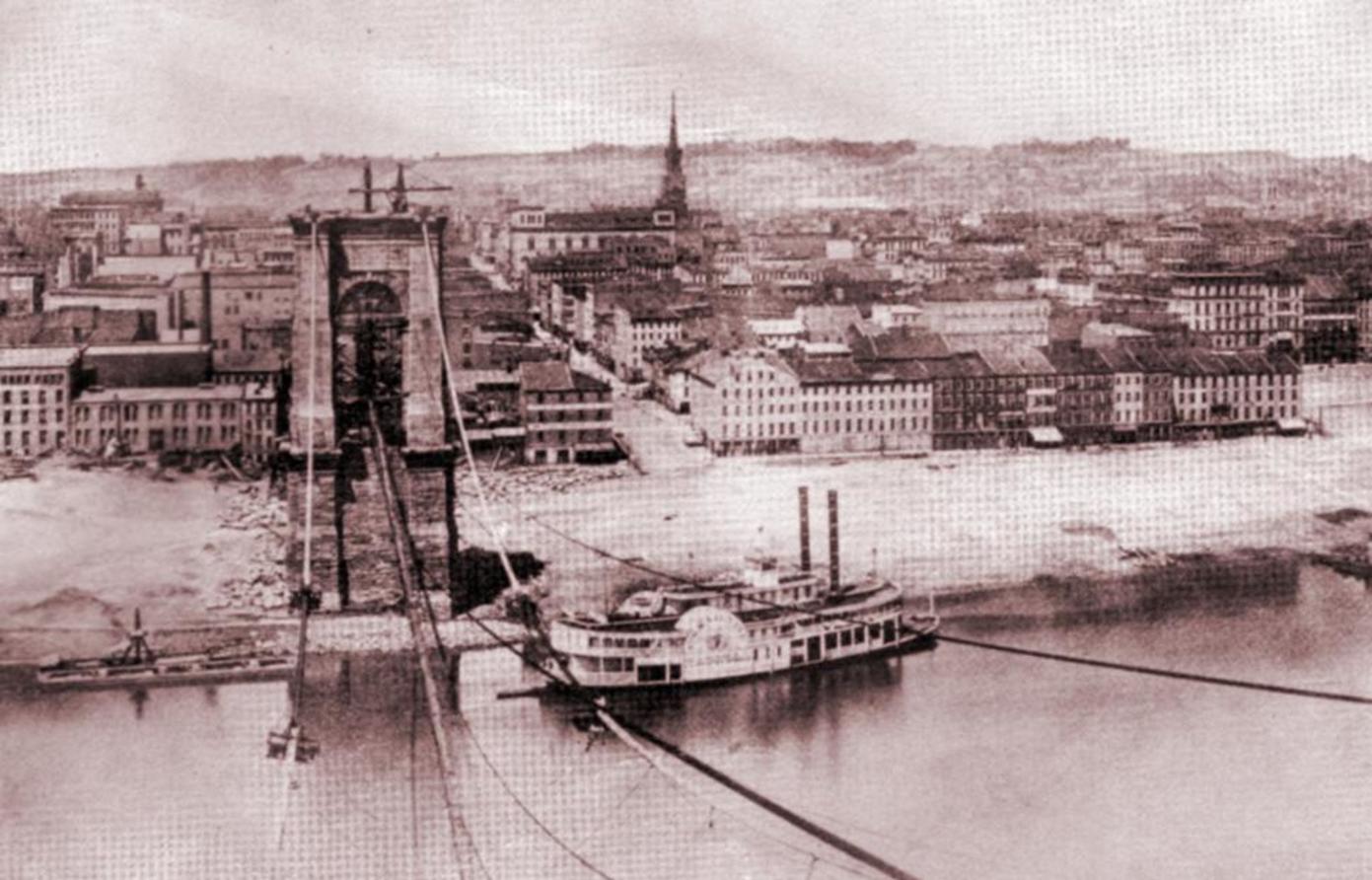 Roebling Suspension Bridge, under construction Roebling Suspension Bridge, under construction