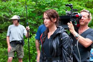 Jennifer Lawrence on the set of The Hunger Games.
