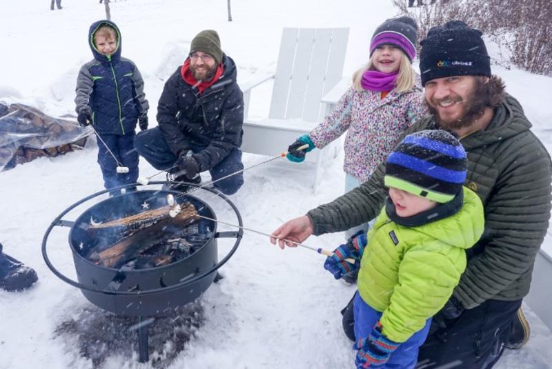 Roasting marshmallows outside in the middle of winter