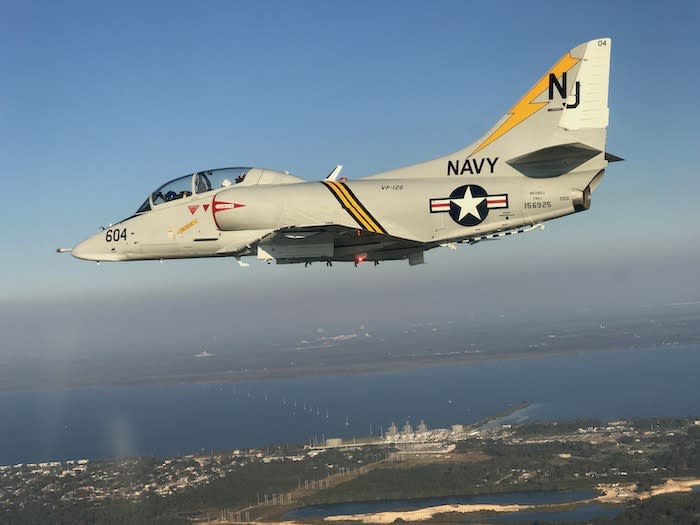 The US Navy Blue Angels F9F Panther on display at the park