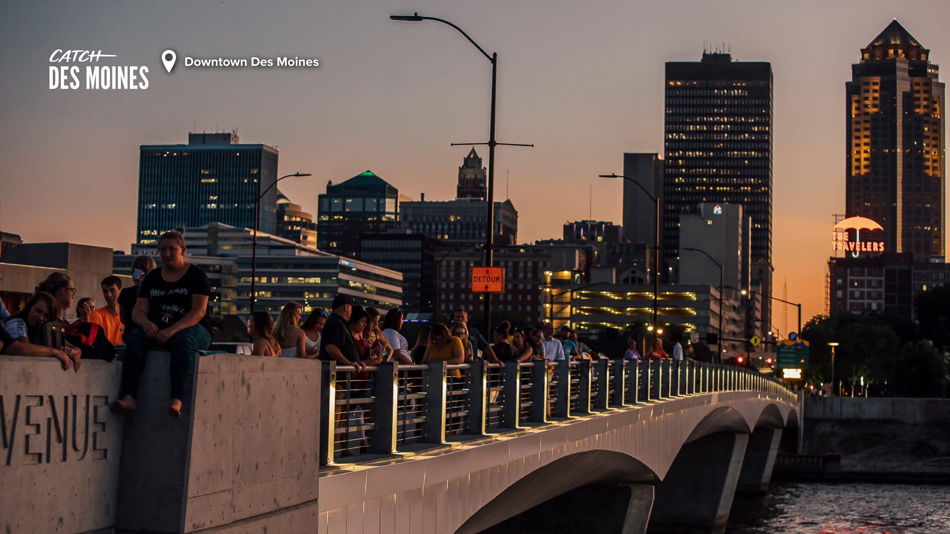 Downtown Des Moines Visitors Overlooking Bridge Zoom Background
