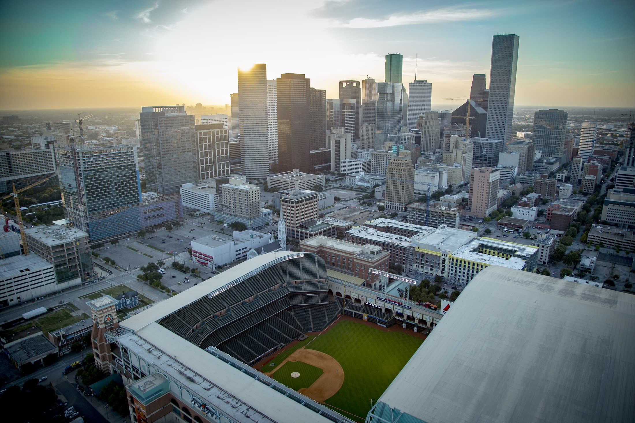 Houston Skyline Minute Maid at Dusk