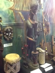Antelope mother & son statue stands beside the talking drum.