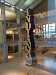 This statue greets visitors at the entrance of the IN State Museum. 