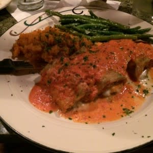 Stuffed Eggplant at Lucrezia was served with prosciutto and mozzarella, baked in tomato cream sauce.
