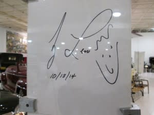 Jay Leno signed this post on his Oct 2014 visit.