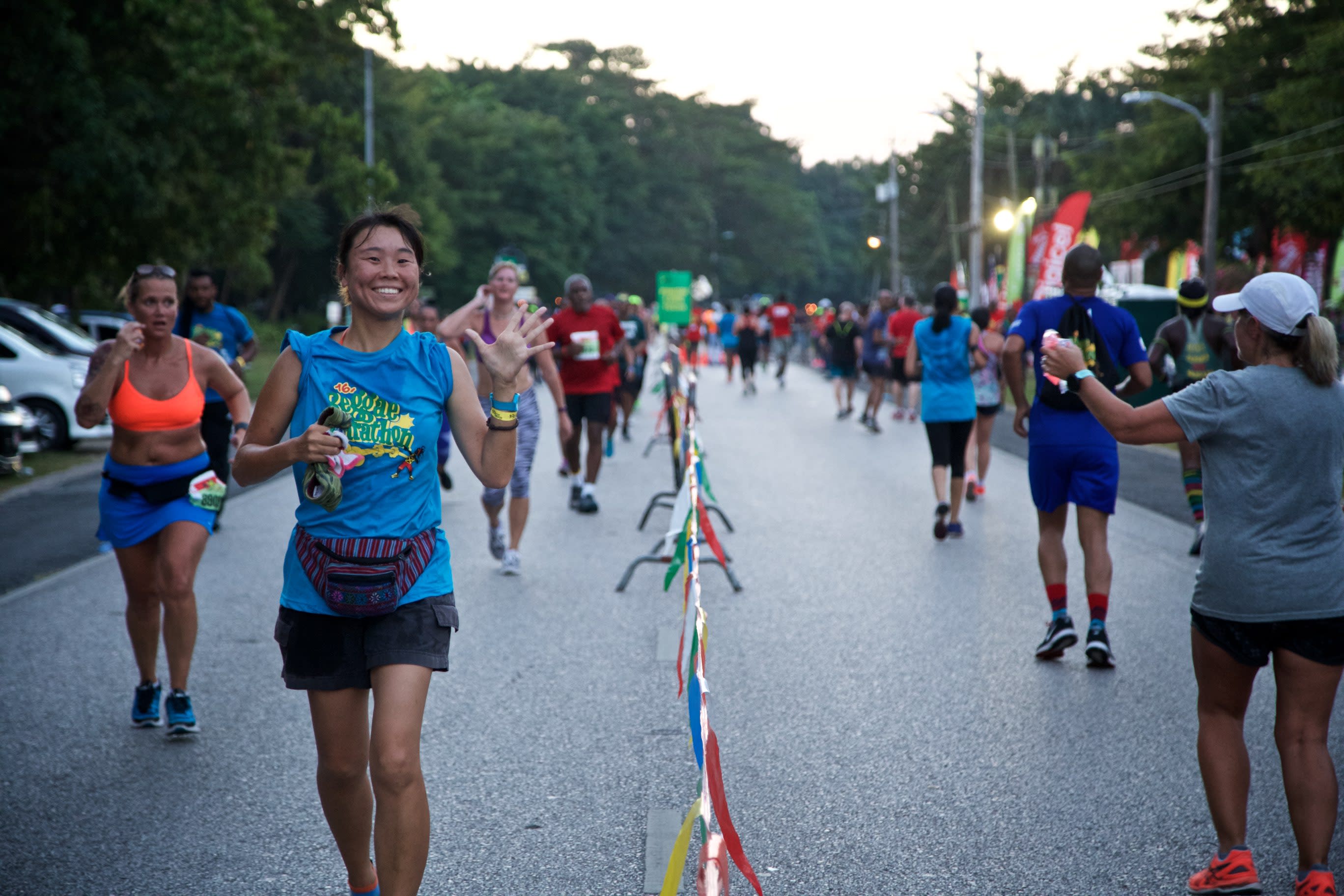 Participants on the run route of the 2016 Reggae Marathon in Negril, Jamaica.