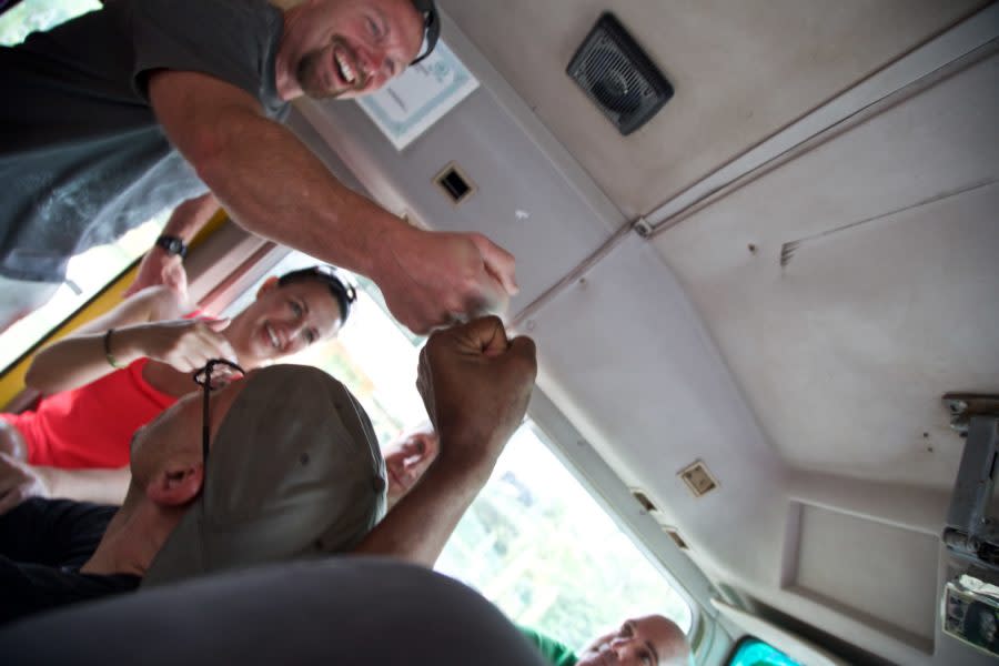 Warm welcome for all from Lenbert Williams, host and driver of the One Love Bus Bar Crawl in Negril, Jamaica.