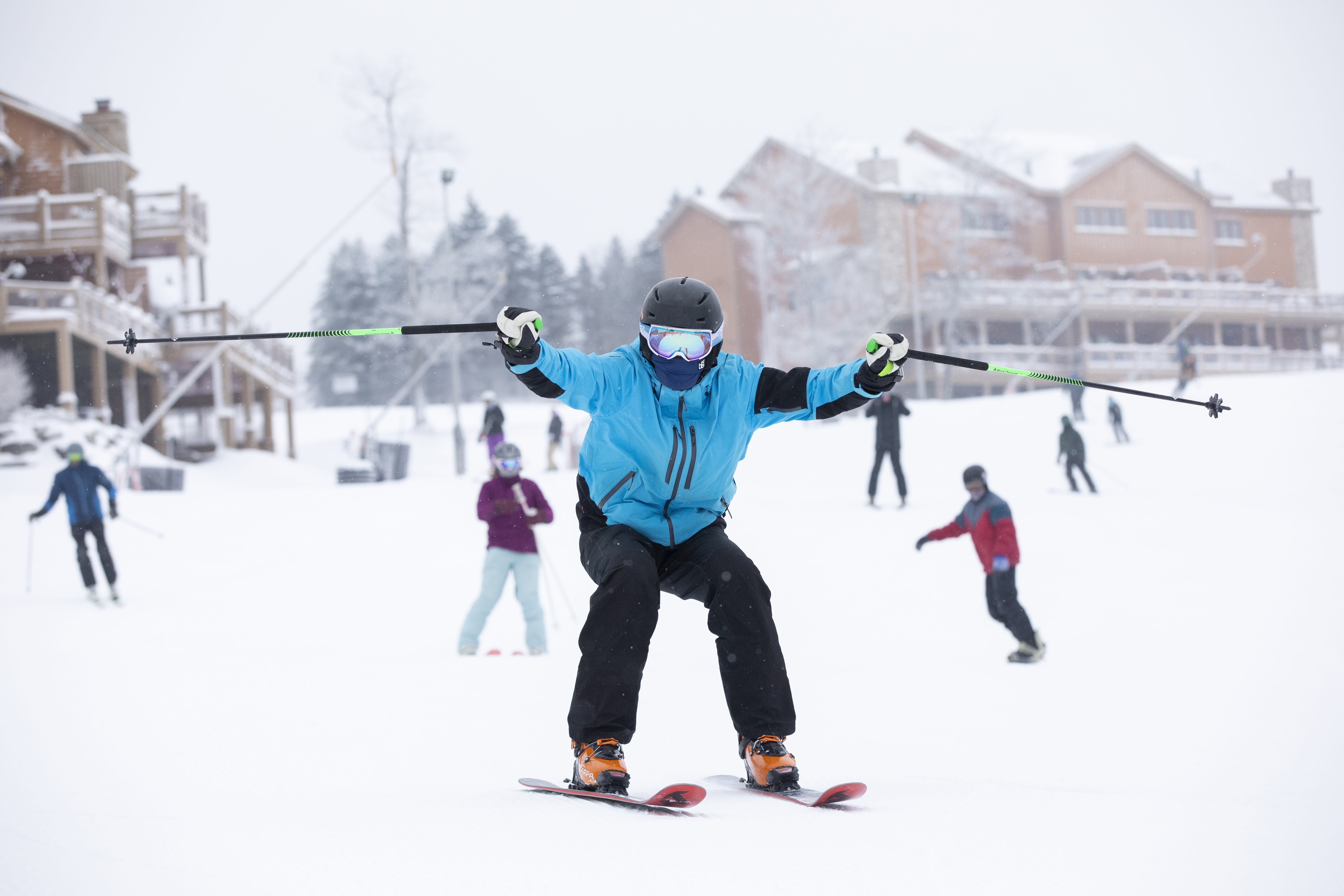 A skier enjoys an early run at Seven Springs Mountain Resort on Friday, Dec. 6, 2024.