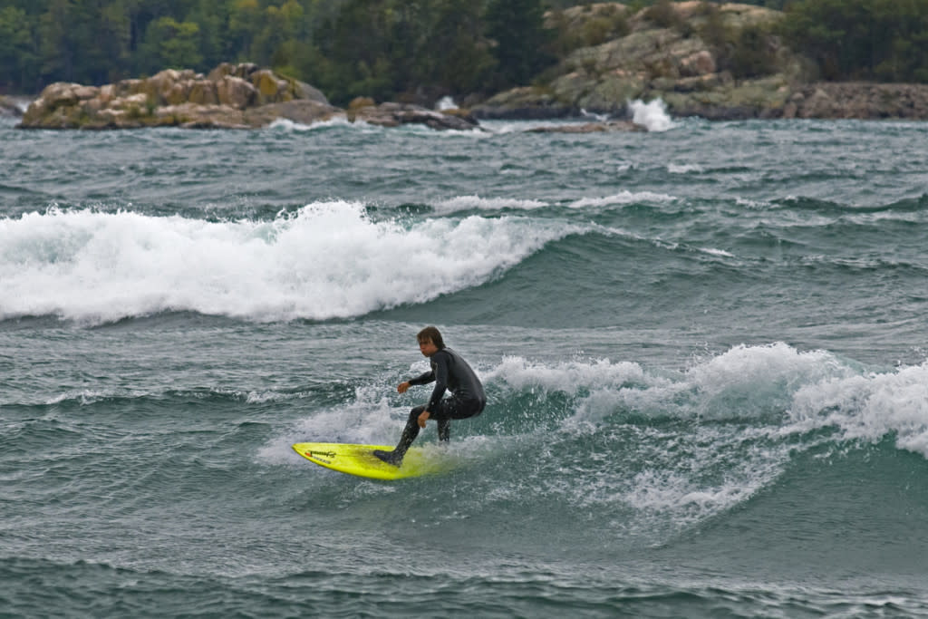 Great Lakes surfing on Lake Superior at Marquette Michigan.