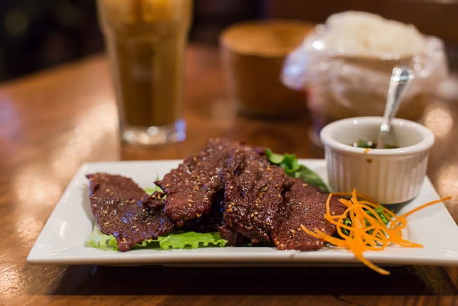 Plate of Nuea-Sawan, the Lao equivalent of beef jerky