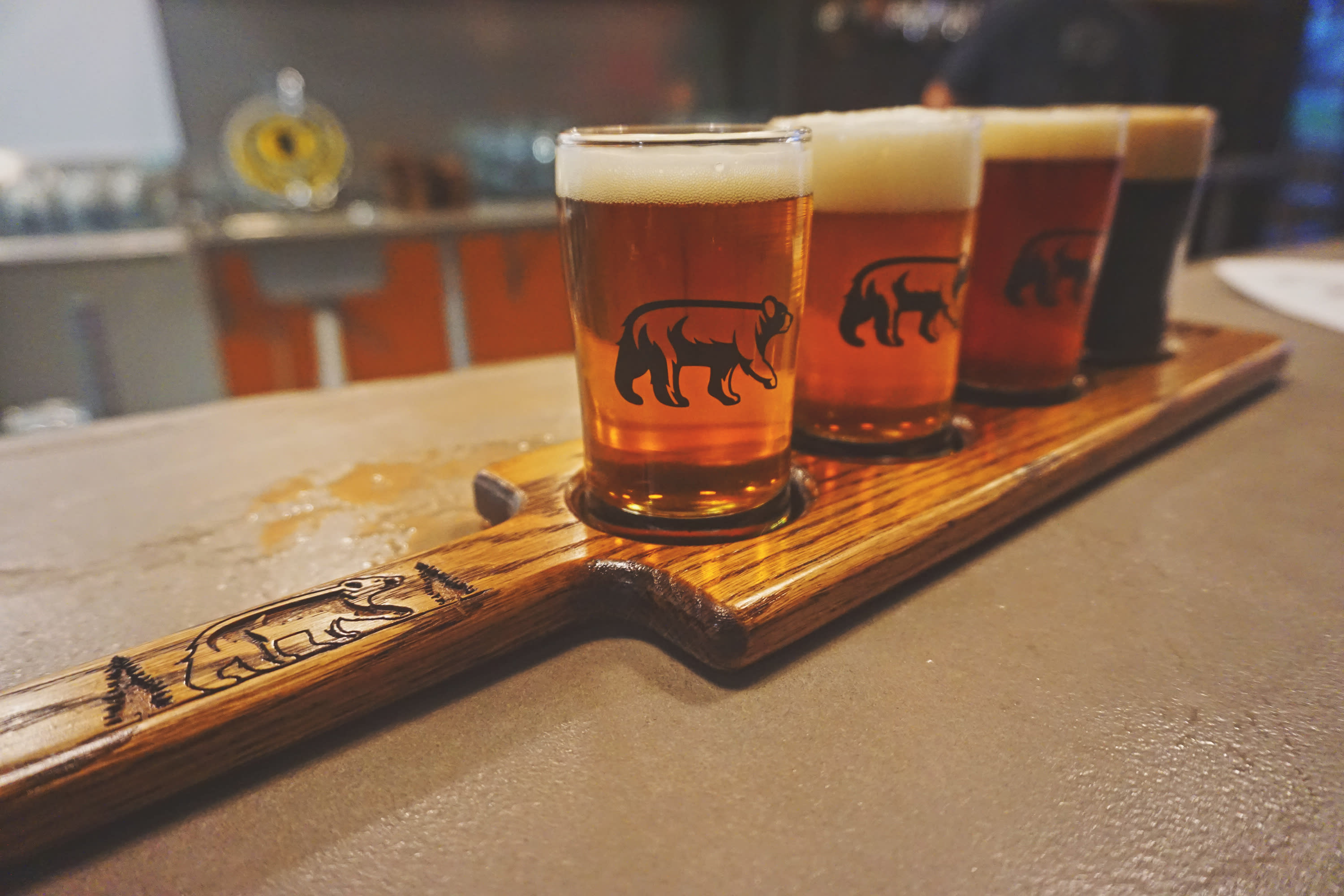 Flight of beers at OMNI Brewing Co.