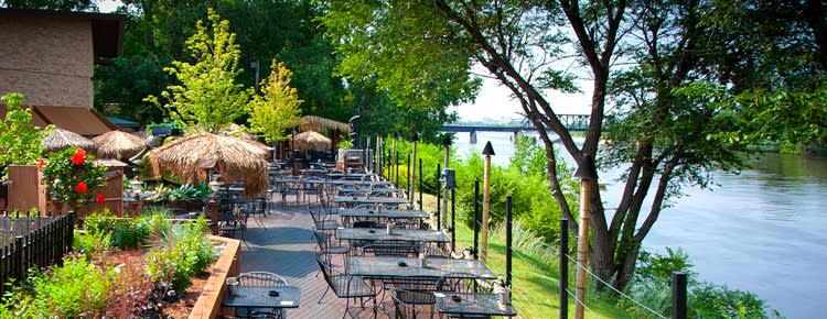 Patio on the river at Psycho Suzi's