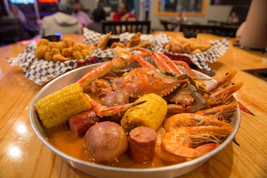 Plate of comfort food at Crazy Cajun