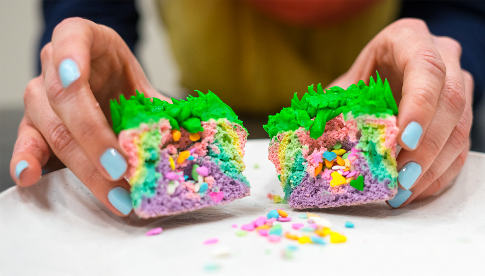 Inside of Unicorn Poop cupcake