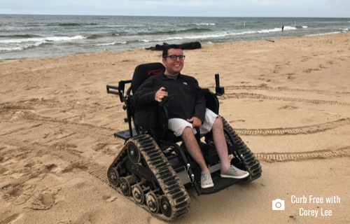 Corey Lee Using Beach Wheel Chair