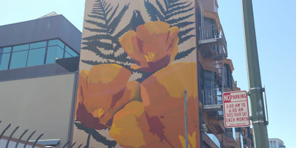 Poppies street mural in Oakland CA