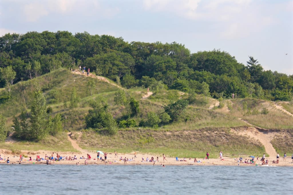 A crowd enjoying the beach