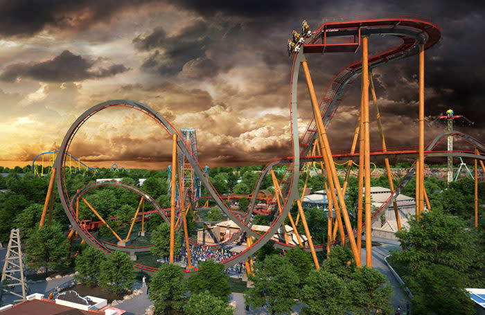 Wide shot of entire Dr. Diabolical Rollercoaster