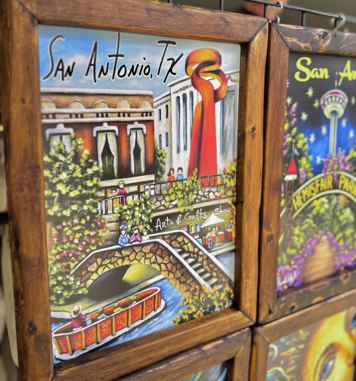 Art tiles painted with iconic San Antonio locations.
