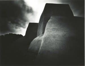 This undated pinhole photo of San Francisco de Asis Church by Dallas Sells is currently on view at the New Mexico History Museum. (Palace of the Governors Photo Archives)